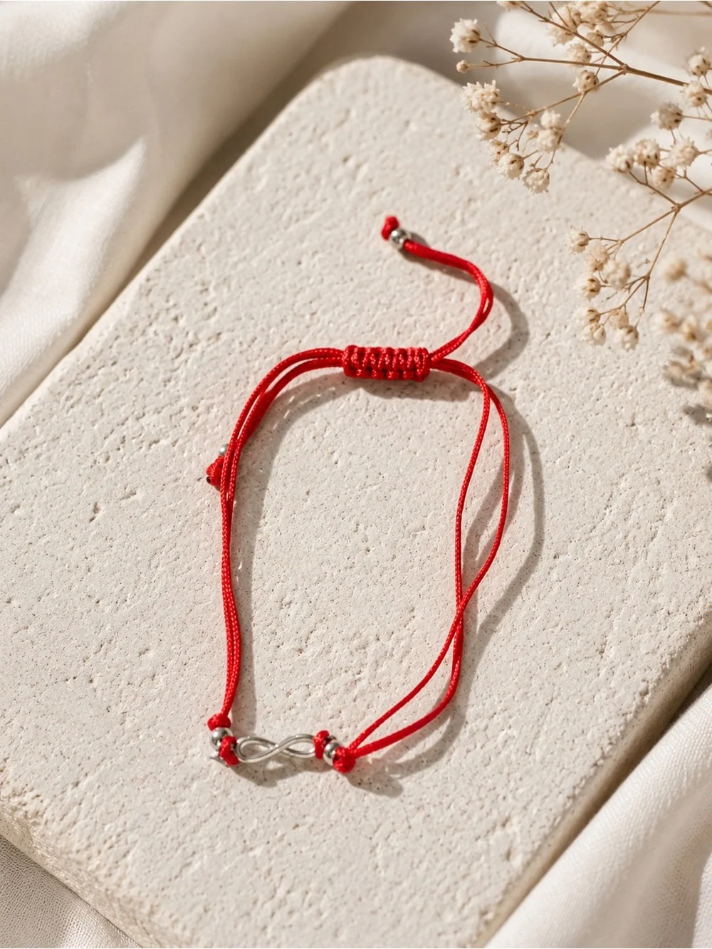 Red Adjustable Cord Bracelet with Silver Infinity Accent